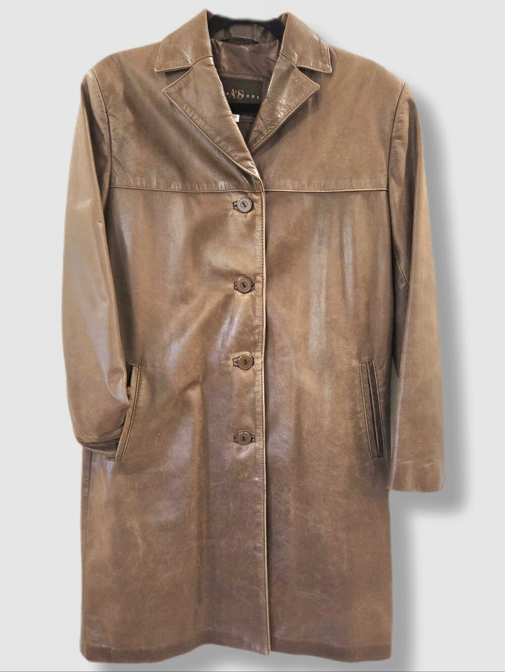 Vintage 90s Brown Leather 3/4 Coat, A&S Collections Canada | Straight cut Small